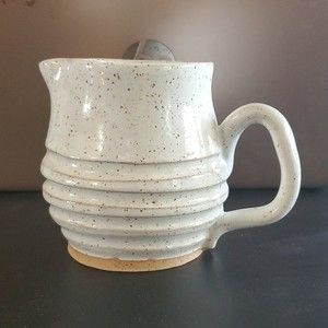 Ray Anspach Signed Studio Pottery Pitcher – Speckled Glaze, Ribbed Handcrafted